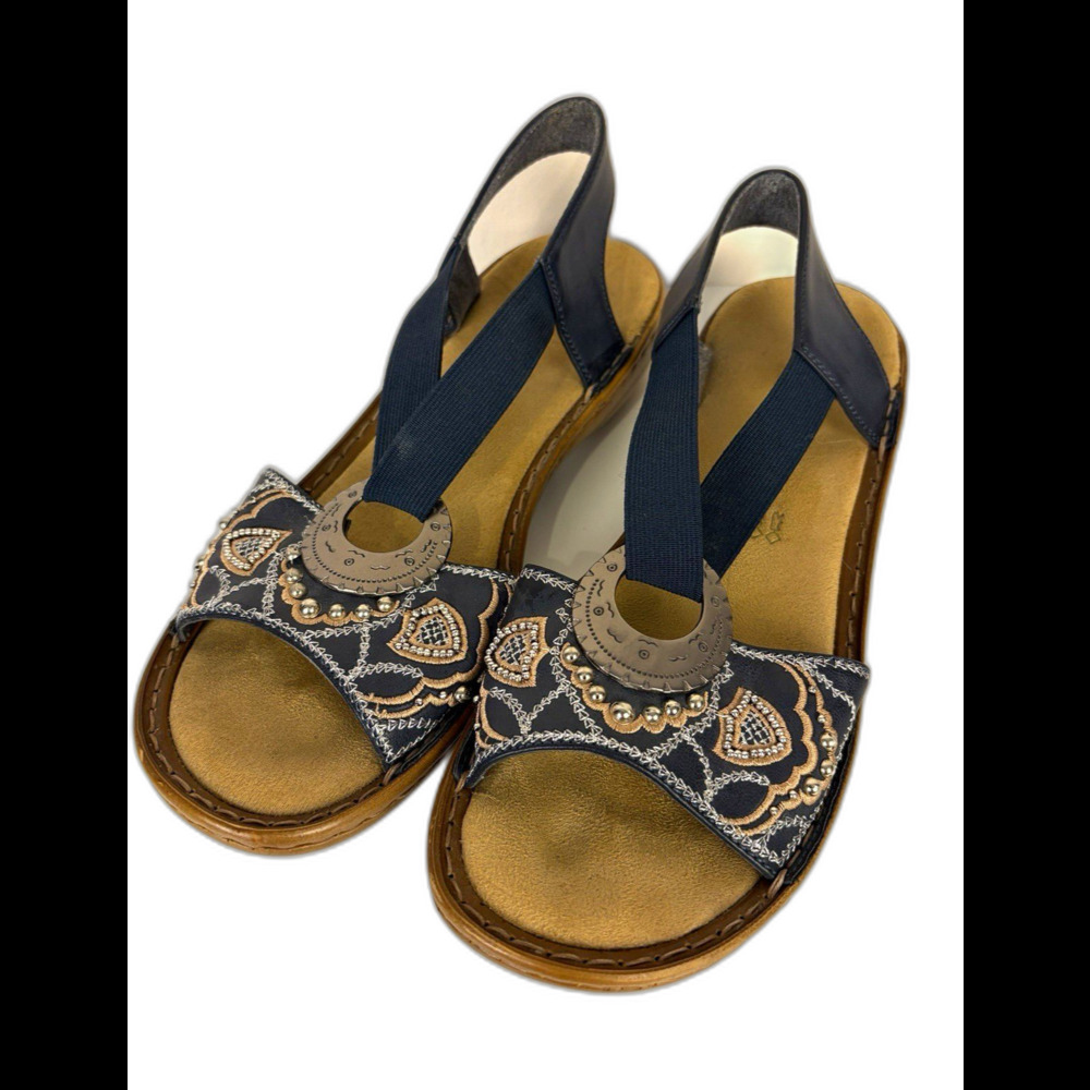 Rieker Blue Beaded Slingback Flat Sandals EU 39 Women’s Size 8 Comfort Classic